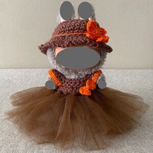 Handmade Crochet Brown Orange Autumnal Princess Tutu for 17cm Doll 2-Piece Set